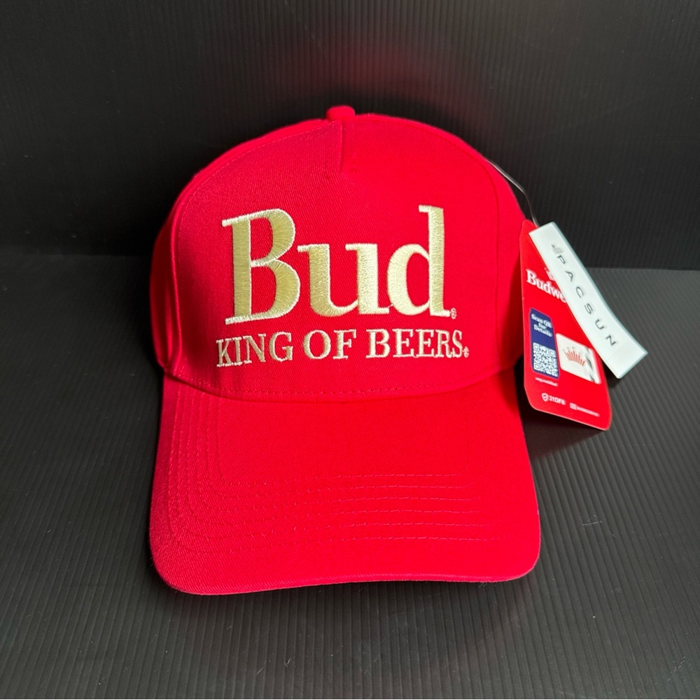 NWT Bud King Of Beers Embroidered Budweiser Red SnapBack Baseball Cap Hat